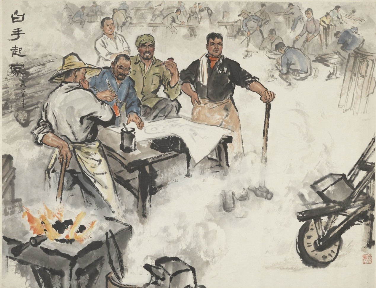 <h2>说什么我 也要入社</h2><p>作者：汤文选</p><p>创作年代：1965年</p><p>规格：104.5cm×124.5cm</p><p>品类：中国画</p>